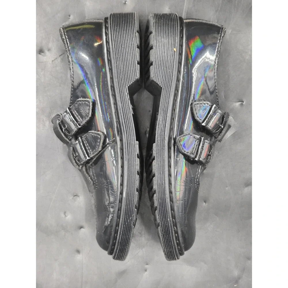Dr. Martens 8065J Mary Jane Rainbow Black Patent Leather Kids Shoes US 3